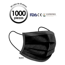 Cubrebocas Tricapa Termosellado Cert. Negro 1000 Pzs Diseño de la tela Liso