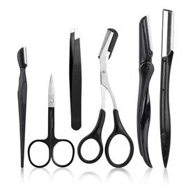 NAZQAT Eyebrow Grooming Kit for Women & Men for Eyebrow Trimming, Shaping, and Exfoliating - Includes Eyebrow Tweezers, Eyebrow Razor Tools, Eyebrow Scissors (Pack of 6)