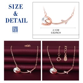 Yumilok Women's Necklace Cord Chain 925 Sterling Silver Rose Pendant Rose Gold Women's Necklace with Pendant for Women Children, Pearl