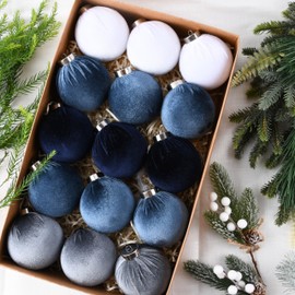 Velvet Christmas Ornaments Balls for Tree - 15pcs Blue Shatterproof Christmas Ornaments for Xmas Decorations - Multicolor Royal Dusty Blue, 80mm 3.15inch