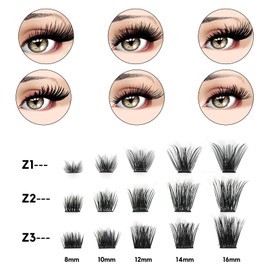 Cluster Eyelashes, 72 Pieces Individual Eyelashes, D-Curl, 8-16 mm Length, DIY Eyelash Extensions, False Eyelashes, Individual Natural and Mega Styles for Personal Makeup at Home (Z1)