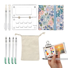 mumisuto Juego de Paleta Portátil de Acuarela, Mini Pintura de Viaje, A | Con Mini Libro, 6 Cepillos, Clip Incluido, Incluye Bolsa