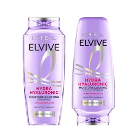 L'Oreal Paris Elvive Hydra Hyaluronic Haircare Duo – 400ml Moisture Plumping Shampoo & 300ml Moisture Locking Conditioner Set for Dehydrated Hair