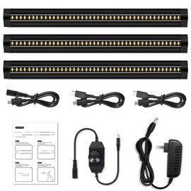 inShareplus LED Under Cabinet Lighting, 13 inch Dimmable, Warm White 3500K, CRI90+, 450Lumens, DC 12V Ultra Thin Under Counter Kitchen Lighting for Kitchen, Shelf, Cupboard, Black, 3 Pack