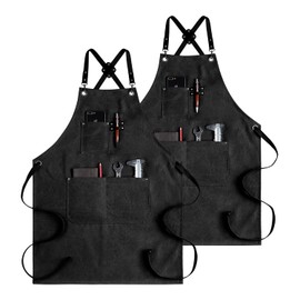 CONTAIL Chef Apron Adjustable Canvas Apron with Crossback and Large Pockets, Waterproof Kitchen Cooking Baking Bib (Black)