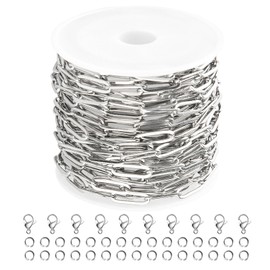 Kyutong - Cadena de acero inoxidable de 5 metros para hacer joyas, cadena de plata para collar de cadenas, carrete de clip de papel, cadenas a granel para manualidades, pulseras de tobillo y