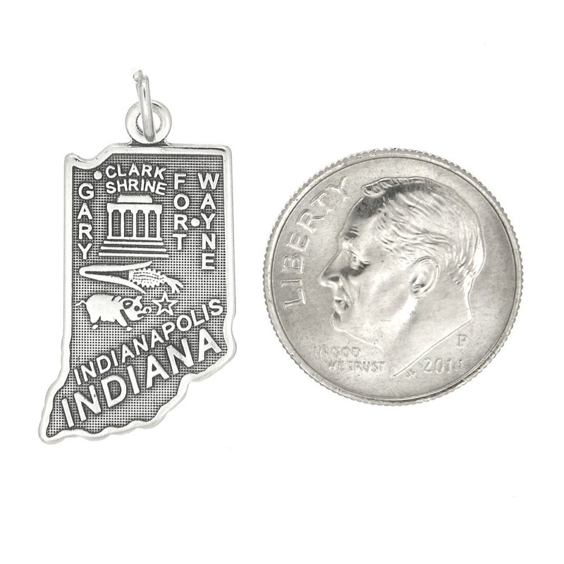 LGU Sterling Silver Oxidized Indiana State Map Charm