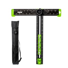 VNW 16Inch Adjustable Aluminum Drilling Positioning Ruler,Multifunction T-Square, Marking Gauge Tools for Woodworking, Cabinet Hardware Jig, Include Portable Storage Bag