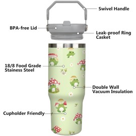 ysnifeiw 30oz Frog Tumbler with Handle and Straw, Stainless Steel Insulated Frog Cup with Top Handle and Lid, Frog Coofee Mug Gifts for Women Men