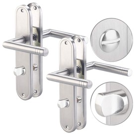 AGT Door Handle: Set of 2 Stainless Steel Door Fittings for Bathroom & Toilet, 2 Latches (Door Handle Set, Door Fittings WC Long Plate, Door Lock)