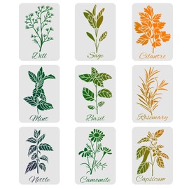 FINGERINSPIRE 9 PCS Leaf Stencils Template 11.7x8.3 inch Plastic Plant Drawing Painting Stencils Dill,Sage,Cilantio,Mint Pattern Stencils Leaves Stencils for Painting on Wood, Floor, Wall and Tile