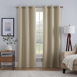 Eclipse Kylie Absolute Zero Blackout Noise Reducing Grommet Lined Window Curtains for Living Room (2 Panels), 37 in x 84 in, Tan
