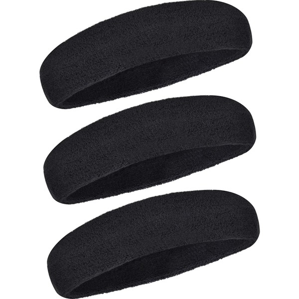 Willbond 3 Packung Sport Stirnband Schweißband für Männer und Damen, Elastische Haarband Non Slip Feuchtigkeit Wicking Athletische Baumwolle Kopfband für Sport (Schwarz)