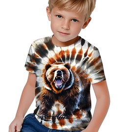 RPWZRCB Kids Dark Brown Light Black Tie Dye Shirts for Boys Girls Outfit Clothes Bear T-Shirt Animal Shirt Toddler Tee Hippes Tees Size 6-16 Years Large