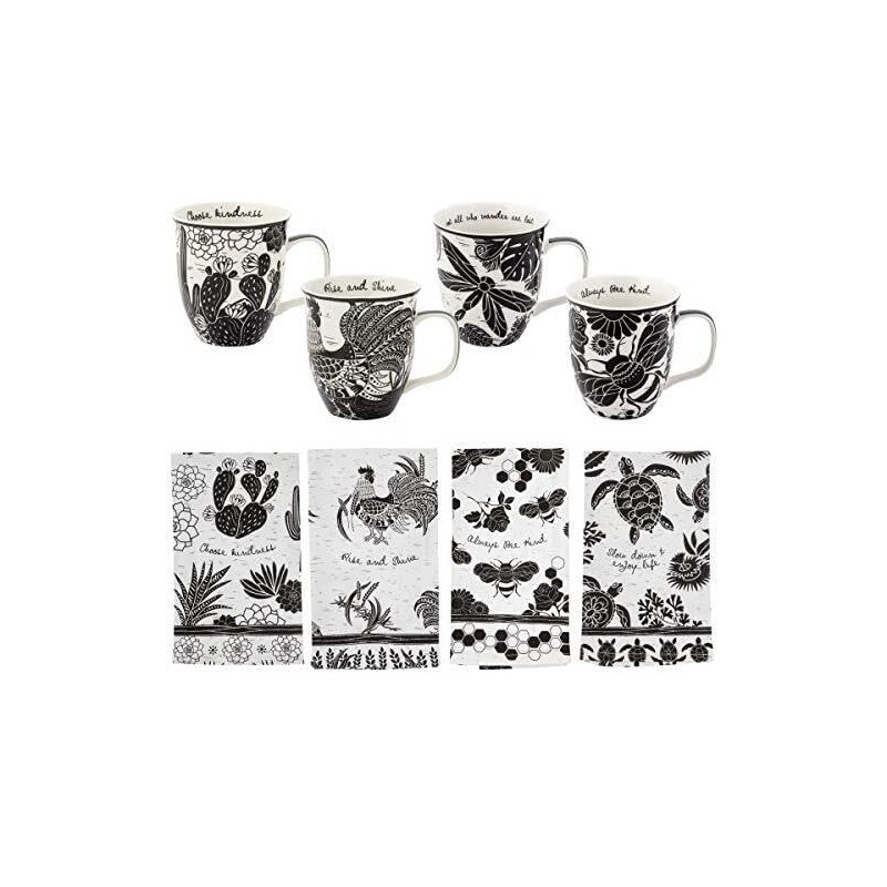 Karma Gifts Black and White Boho Tea Towels, 28" L