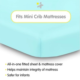 BreathableBaby All-in-One Fitted Sheet & Waterproof Cover, for 38" x 24"/97 x 61 cm Crib Mattress, Aqua (2-Pack)