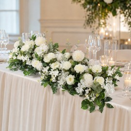 100 cm Artificial White Rose Flower Row for Wedding Table Centerpieces, Arches, Backdrops and Stage Decor