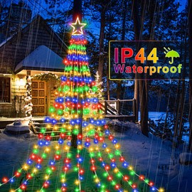 ZhenQiu Christmas Decorations Star String Lights, 320 LEDs Outdoor Waterfall Tree Lights with 13" Topper Star, Plug in Waterproof Hanging Fairy Lights for Xmas New Year Holiday Party Yard Patio Decor