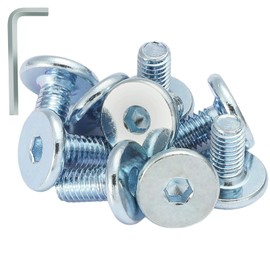 AMLOOPH M6 Bolts, M6 x 16mm Hex Socket Large Flat Head Carbon Steel Fully Threaded Furniture Screws/Bolts for Chairs, Cots, Beds and Tables (Pack Of 12- and a Wrench)