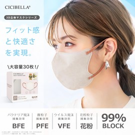 Shishibela 5D 3D Mask, Bicolor Box, Non-woven Fabric, Cooling Mask, Small Face, Skin-friendly, Disposable Masks, 30 Masks, Regular Size, 3 Colors, Old Lace, Pearl Lace, Gurege