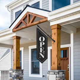 QSUM Open Flag, Double-Sided Three-ply Hanging Open Sign with Pole and Mounting Kit, Vintage Style Open Business Banner, Open Flag (White-W, 27")