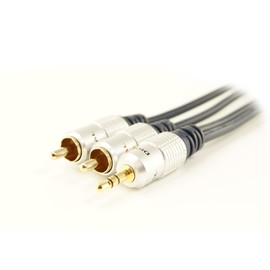 Ex-Pro® - ProAV OFC Gold - Metal Audio Stereo Cable 3.5mm Plug to 2 x RCA Phono - 5m [500cm]