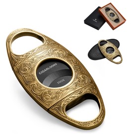 CIGARLOONG Cigar Cutter, Stainless Steel Cigar Scissors with Pouch, Double-Edged Blade Cutter for Most Size of Cigars, Cigar Accessories with Gift Box (Gold)