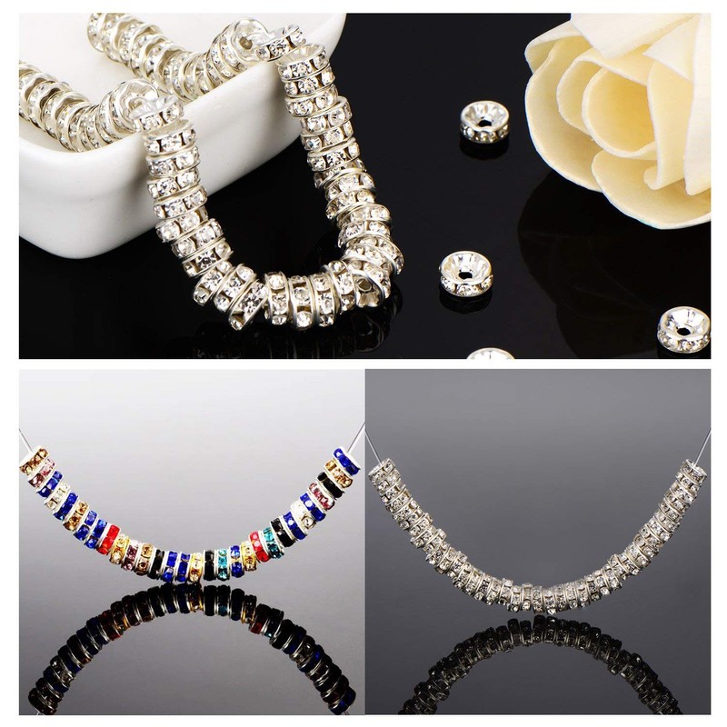 Allb 100Pcs Rondelle Spacer Beads 6mm Silver Plated Czech Crystal