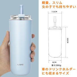 ALNAE Tumbler, 16.9 fl oz (500 ml), Water Bottle, Extendable Straw Included, Direct Drinking, Lid Included, Spill-Resistant, Double Layer, Heat Retention, Portable, Outdoor, Gift for Girls, Boys, 5