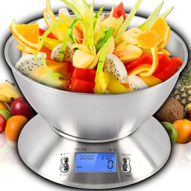 Retoo Kitchen Scales with Removable Bowl 1.8 L and LCD Display, Weighing Range up to 5 kg, Precision up to 1 g, Electronic Cooking Scales Made of Stainless Steel, Scales with Many Units of Measure and