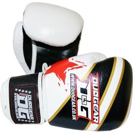 10oz WHITE 'S and S' LEATHER MUAY THAI KICKBOXING BOXING MARTIAL ARTS TRAINING SPARRING BAGWORK GLOVES