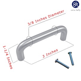 (1 Piece, CC: 3 Inch Wire Pull) Swiss Kelly Hardware Satin Nickel Kitchen Cabinet Handles Drawer Pulls