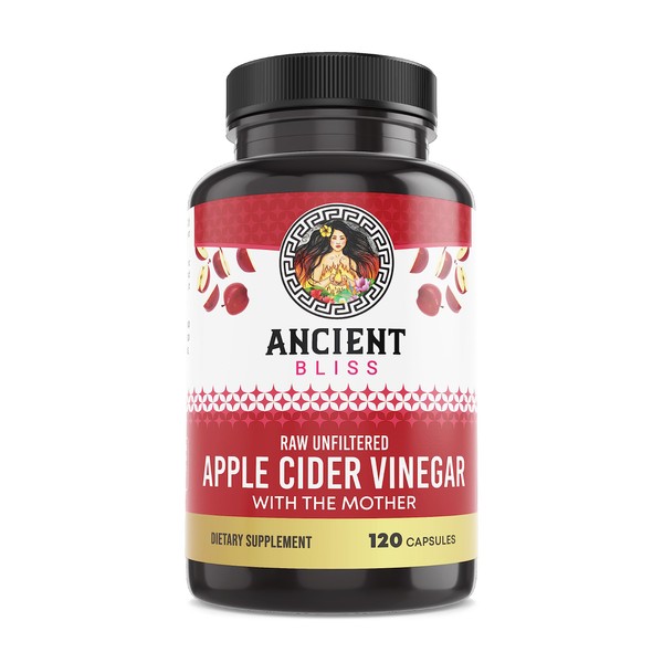 Ancient Bliss Apple Cider Vinegar Organic Capsules with The Mother, Helps Improve Digestion, Unfiltered Vinegar Capsules, 1600MG (120 Capsules)