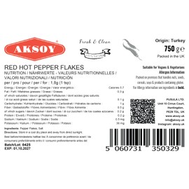 Aksoy Premium Quality Turkish Hot Red Pepper Flakes 750GR Flakes Size 3-4mm Rich in Flavor & Heat Perfect for Cooking, Seasoning & Spicing Up Dishes (Packaging may vary)