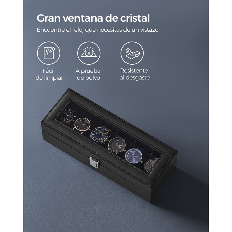 SONGMICS Caja de Relojes para 6 Relojes, Estuche de Relojes,