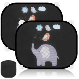 Zaxiva Baby Car Sun Shade with UV Protection (Set of 2), 44 x 36 cm Sun Visor Children with 8 Suction Cups, Sun Protection Car Side Window with Cute Animal Motifs