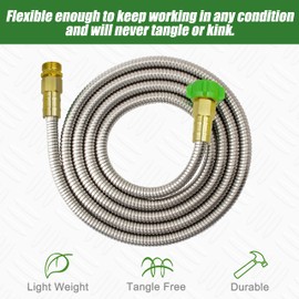 YANWOO 304 Manguera de jardín de acero inoxidable de 10 pies con conector de metal hembra a macho, manguera de agua flexible y ligera (10 pies)