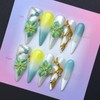 100% 5D Handmade Press on Nails Ombre Green Long Stiletto