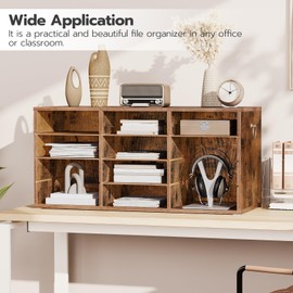 HOOBRO Countertop Mail Sorter Organizer, Wooden Literature Organizer, Student Mailbox for Classroom, Desktop Bill Organizer for Office Home School, 12 Compartments Rustic Brown FG43WF01