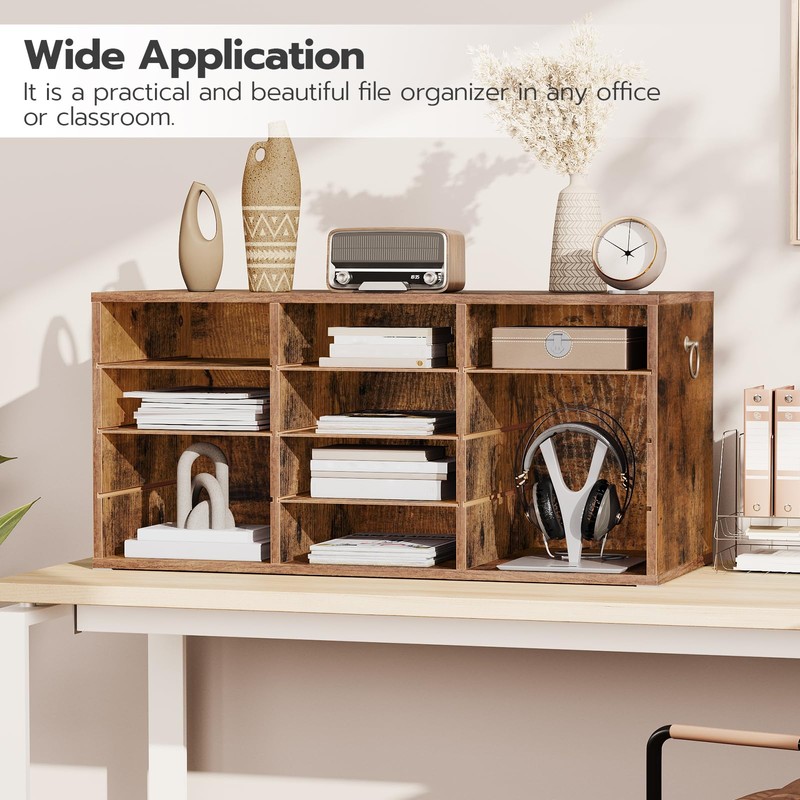 HOOBRO Countertop Mail Sorter Organizer, Wooden Literature Organizer, Student Mailbox