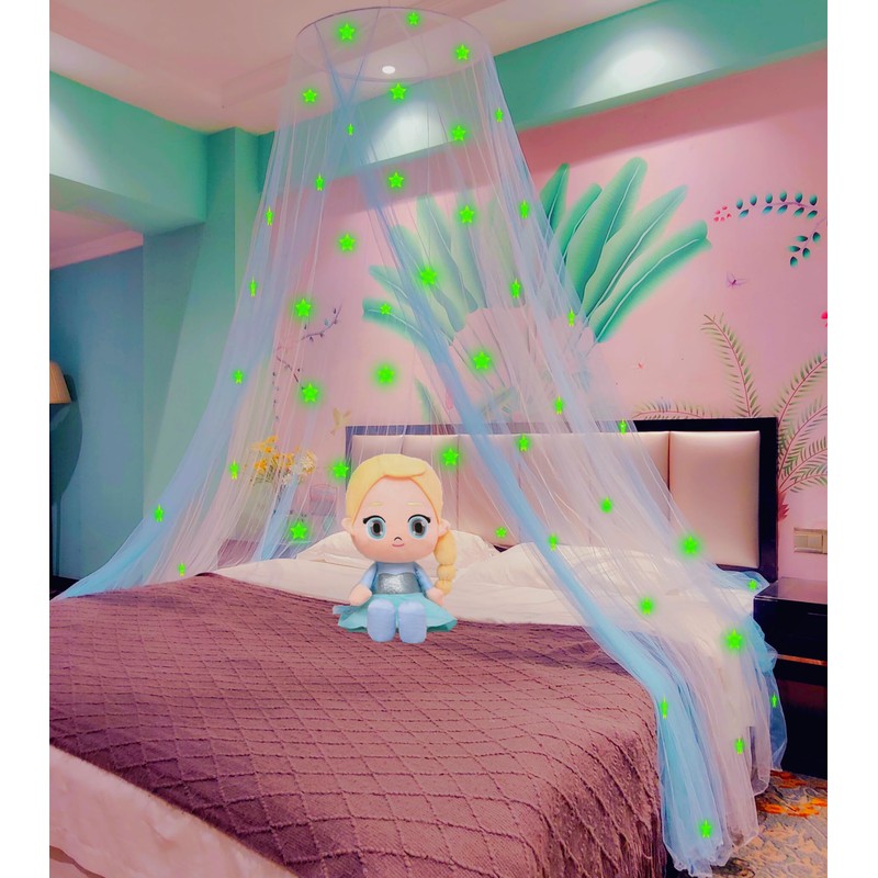 Eimilaly Two-tone Bed Canopy Stars Glow in the Dark White