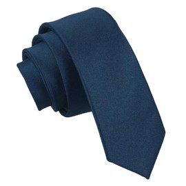 DQT Men's Plain Satin Polyester Wedding Skinny Tie - Navy Blue