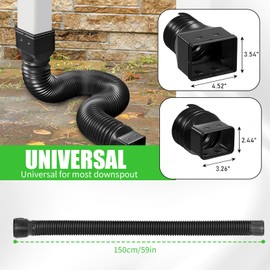 Flexible Downpipe Downspout Extension Kit: Retractable Rain Gutter Downspout Extensions Plastic Rainwater Drainage Pipe Extendable from 21in to 60in for Lawns Gardens Yards Cement Floors (1 Pack)