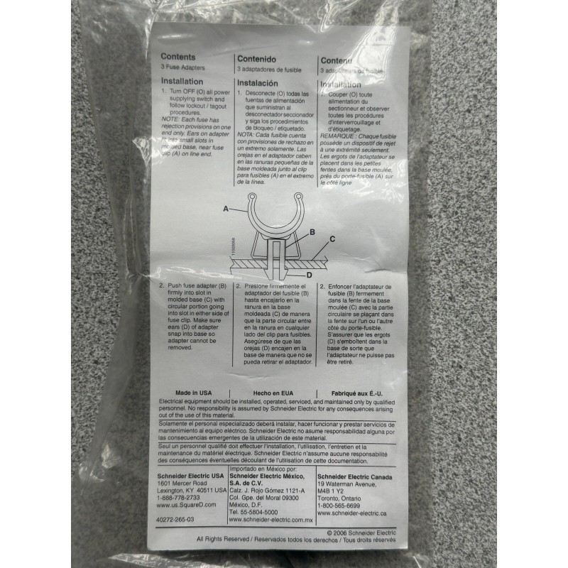 Square D NEW SQUARE D RFK03H Class R Fuse Adapter