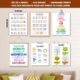 Minimalist Alphabet Numbers Poster, Days Months Chart For Classroom Decor, Weather Seasons Learning Poster For Preschool Kindergarten, Playroom Decor, Home School Supplies, Set Of 6 -B05