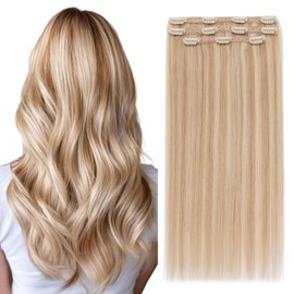 Elailite Clip in Hair Extensions Real Human Hair 3PCS Lace Weft Remy Hairpieces for Women 20 Inch 80g Ash Blonde & Bleach Blonde
