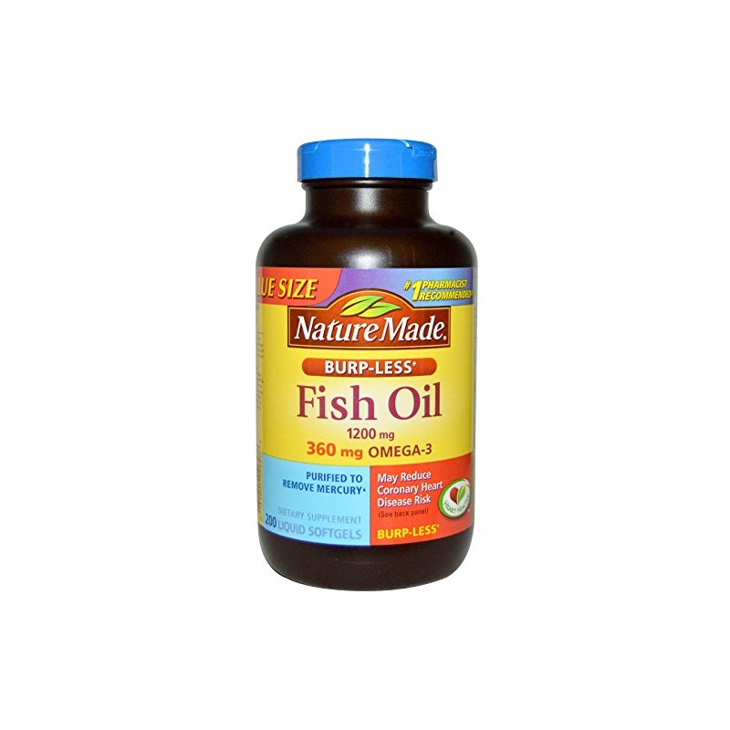 Nature Made Burp-Less Fish Oil 1200mg, 360mg Omega-3, Liquid Softgels
