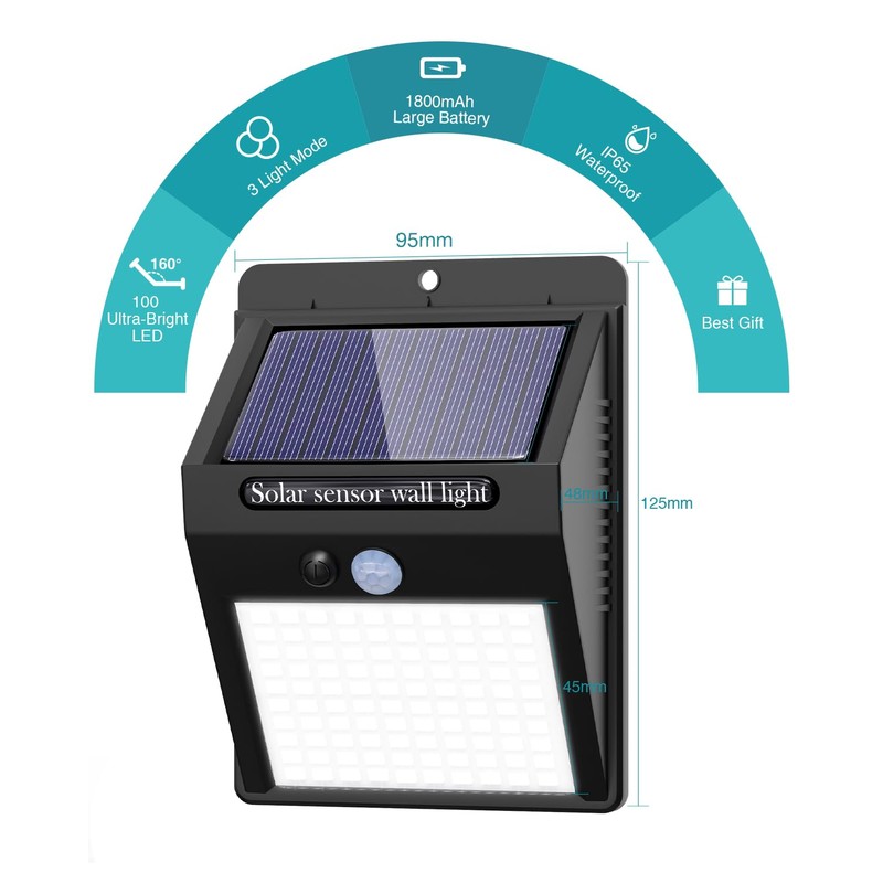 4 Pack Solar Motion Sensor Lights Outdoor, 3 Modes/100LED Security