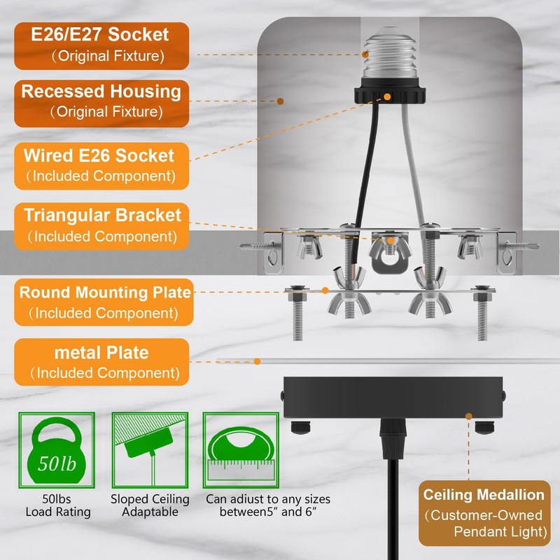 YIIZON R5 and 6 Recessed Can Light Conversion Kit, Ceiling
