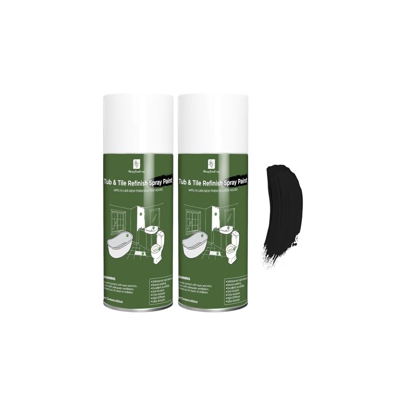 Black Spray Tub and tile Paint 450ml*2 Pack,Bathroom Wallpaper,Bathtub and